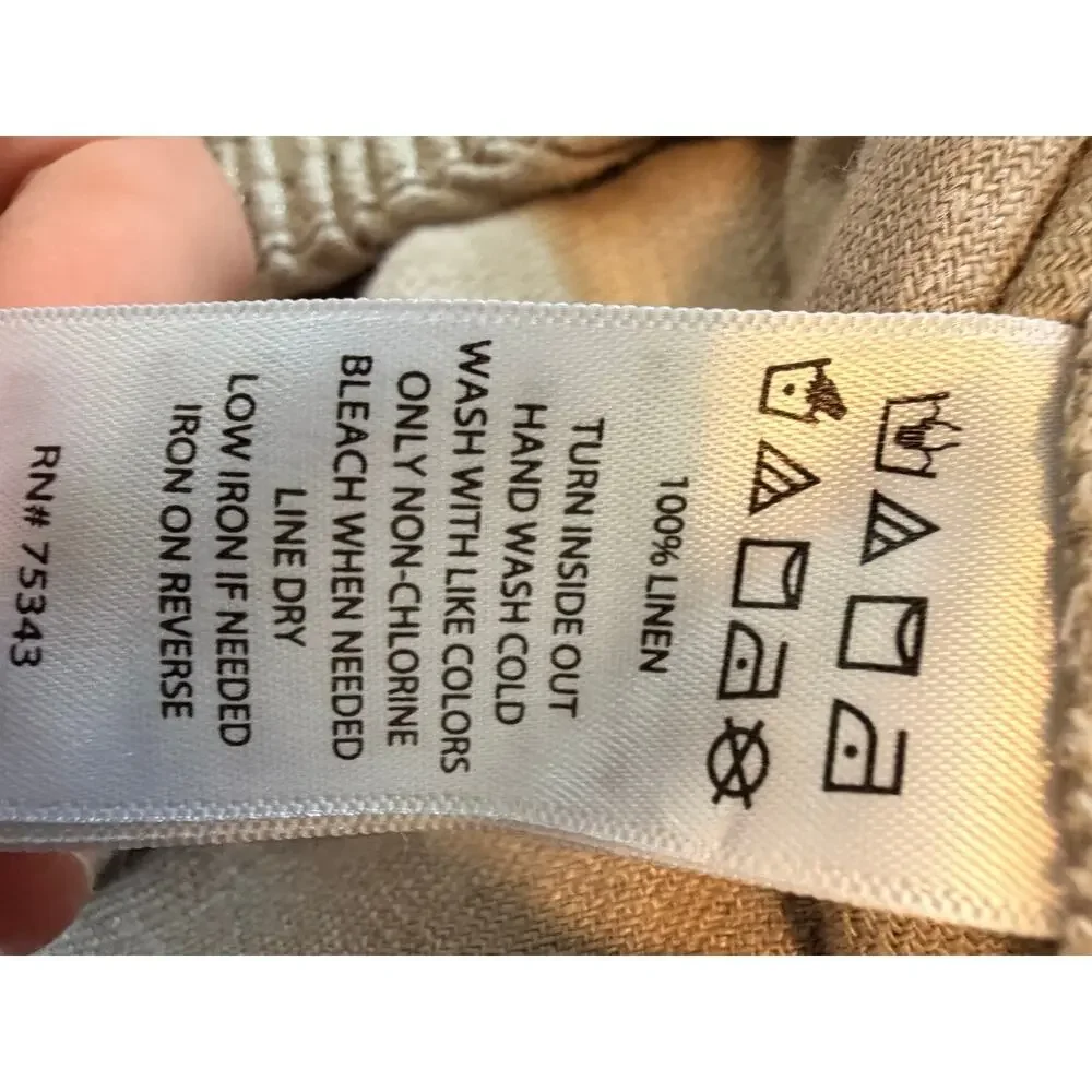 Rachel Zoe 100% Linen Wide Leg Crop Pants Beige Pull On Medium - Picture 6 of 6